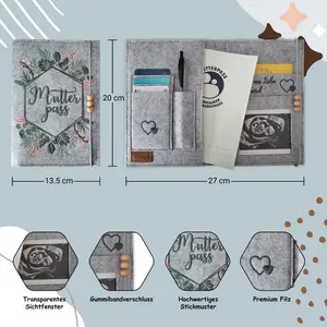 Popular tela de fieltro gris beige maternidad bebé pasaporte mutterpass cubierta organizador carpeta de documentos para mujeres embarazadas regalo