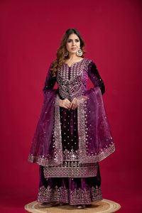 Nuevo diseñador totalmente cosido parte superior Dupatta hermosa secuencia de bordado tela de terciopelo de trabajo para ropa de fiesta indio pakistaní - Product Image 4