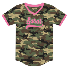 Jersey de Béisbol Tipo Pullover con Estampado de Camuflaje para Hermandad Universitaria, Color Rosa y Verde, Estilo Casual y Elegante para Mujeres - Product Image 5