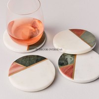 Sous-verres décoratifs uniques et élégants en marbre blanc, plaqués or, de haute qualité, faits à la main, écologiques, de forme originale.