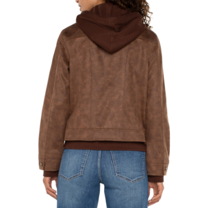 Veste de camionneur en faux daim pour femmes avec capuche à cordon amovible bavoir Double couche fermeture éclair nouvelle tendance vêtements d'extérieur pour femmes - Product Image 3