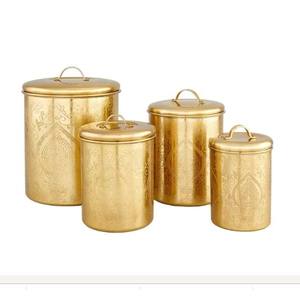 Stainless Steel Metal Round Shape Gold Finished <b>Canister</b> <b>Sets</b> Of 4 Fancy Style Luxury Handmade Hot Selling Highest Quality - Product Image 1