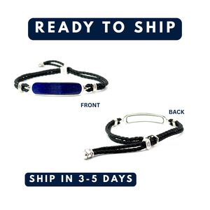 Brazalete Elegante para Mujer, Rectangular Redondeado, Plata 925, Cristal Lapislázuli, Tamaño Ajustable, Personalizable, con Cordón y Cuentas |   OEM - Product Image 3