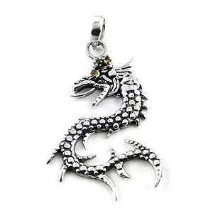 "Men's Unique 925 Silver <b>Dragon</b> Charm Pendant Rhodium-Plated Necklace" - Product Image 3