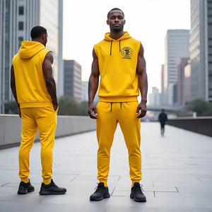 Fabricante de dos piezas Cargo Multi bolsillos sin mangas Pullover Hoodie & Pant Chándal Set / Straight Wide-leg Flare Baggy Pant - Product Image 5