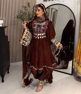 Vestido Kuchi afgano Original de calidad superior para mujer, bordado Natural plisado hasta el suelo, vestido Vintage modesto acampanado - Product Image 2