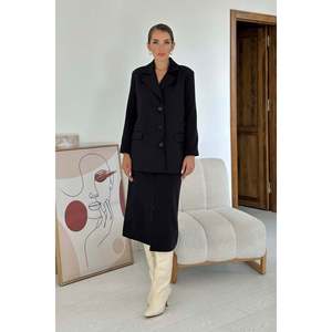 Black Buttoned Jacket And Skirt <b>Set</b> - Black - Product Image 1