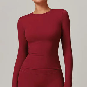 Camiseta deportiva ajustada de compresión de manga larga para mujer, camiseta transpirable para correr de Yoga al por mayor para uso en el gimnasio - Product Image 5