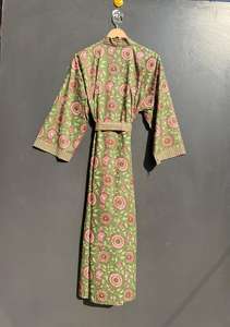 Indien fait à la main 100% coton femmes col en v manches longues Kimono Robe imprimé fleuri vêtements de nuit décontractés ODM séchage rapide lisse tout - Product Image 5