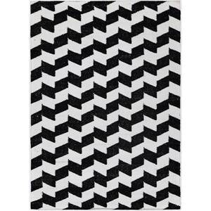 พรมขนสัตว์ทอแบนสีเทาดำ Alhambra รุ่น ADWP-13071 ลายเชฟรอนแบบนามธรรม พรมปูพื้นห้องโถงรูปสี่เหลี่ยมผืนผ้าสำหรับปูพื้นบ้าน - Product Image 1