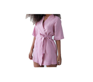 100% Linen Women's Casual <b>Beach</b> <b>Kimono</b> Beautiful Knee-Length Robe Dress with Full Sleeves Solid Pattern Woven - Product Image 3