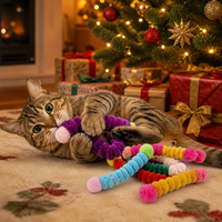 Lot de 12 jouets à mâcher pour chat en tricot élastique, résistants aux morsures, avec double pompon en peluche coloré et doux pour la dentition des chatons