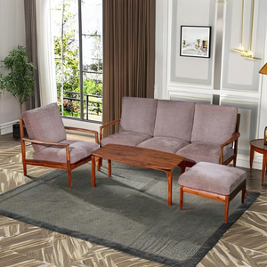 Moderno y Ecológico Juego de Sofás Seccionales de 4 Piezas en Madera de Edda Melaleuca, Duradero, con Relleno de Esponja y Cubierta de Tela, para Sala de Estar, Hotel, Villa - Product Image 2