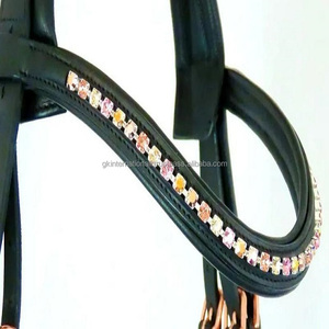 Forme de vague Cristaux multicolores Chaîne bling décorative Bande de front de cheval en cuir anglais noir pour bride en épi complet sur les tailles - Product Image 4