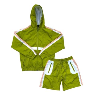 OEM <b>Men</b> Sets Two Piece <b>Shorts</b> and Jacket Custom Windbreaker Tracksuits Reflective <b>Zip</b> up 2 Pcs Nylon Windbreaker breathable - Product Image 1