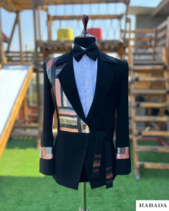 Black Designer Indian Jodhpuri Wedding Suit Set Tuxedo Jacket with Hand Embroidered Zari Work Poly <b>Silk</b> Pants with Zipper Fly - Product Image 1