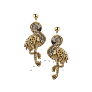 Pendientes de gota con cuentas de pájaro flamenco dorado elegante, joyería de declaración hecha a mano para mujer, accesorio de moda - Product Image 1