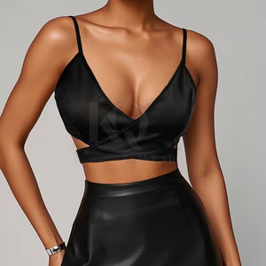 Women Leather <b>Bra</b> with Adjustable <b>Straps</b> Breathable & Front Logo High Support Yoga <b>Bra</b> Soft Lining and Stylish Modern Fashion - Product Image 2