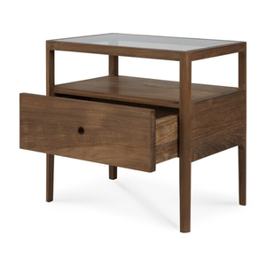 Elegant Solid Teak Wood Contemporary Aura Glass-Top Nightstand <b>Bedside</b> Table Drawer <b>Shelf</b> Bedroom Furniture for Hotel Resort - Product Image 2