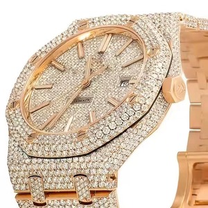 Montre glacée en or rose d'excellente qualité avec boîtier en acier inoxydable étanche pour hommes disponible au meilleur prix - Product Image 2