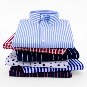 Moda ropa de trabajo atlética de gran tamaño Casual impreso poliéster personalizado a cuadros para hombre camisa con botones de manga larga