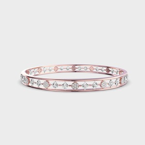Bracelet ouvert en or rose/blanc/jaune 14 carats avec diamants et motif rond alterné, OEM - Product Image 2