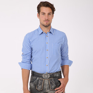 Chemise à carreaux bavaroise traditionnelle bleue de haute qualité pour hommes Chemise personnalisée OEM pour Lederhosen Oktoberfest - Product Image 5