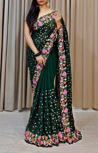 Hấp dẫn chất lượng tốt xu hướng georgette với chủ đề và sequins thêu làm việc Saree người phụ nữ thời trang xuất khẩu để bán - Product Image 2