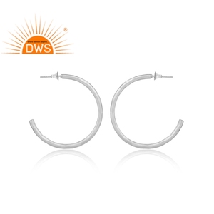 Boucles d'oreilles créoles en laiton plaqué argent fin de créateur pour femme, cadeau pour elle, collection délicate - Product Image 2