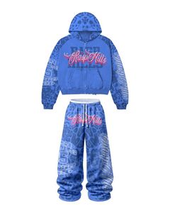 Conjunto de Sudadera y Pantalones Deportivos de Invierno para Hombre, Estilo Holgado, 100% Algodón, con Bolsillos, Lavado Ácido con Pedrería Personalizada - Product Image 3