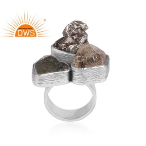 Anillo apilable de múltiples piedras preciosas naturales de plata de ley oxidada de última tendencia, fabricante de joyería personalizada - Product Image 1
