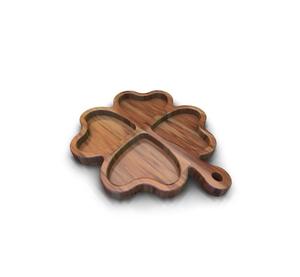 Plateau de service divisé en 4 sections en bois d'acacia, forme de feuille, plateau à collation - Product Image 1