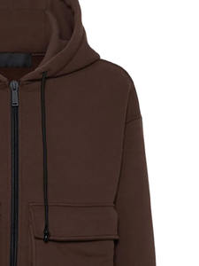 Vente en gros de sweat à capuche personnalisé avec grandes poches utilitaires veste Streetwear en polaire marron pour hommes fournisseur de sweat à capuche à fermeture éclair complète - Product Image 3