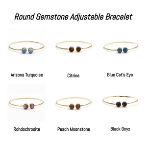 Dainty rohdochrosite gemstone <b>bracelet</b> pink <b>adjustable</b> bangle <b>bracelet</b> jewelry <b>gold</b> plated stacking round gemstone jewelry gift - Product Image 2