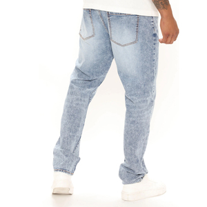 Bouton personnalisé délavé élégant Slim Fit Denim Jeans pour hommes femmes Mid Casual Plus Size Design empilé pantalon patch style droit - Product Image 3