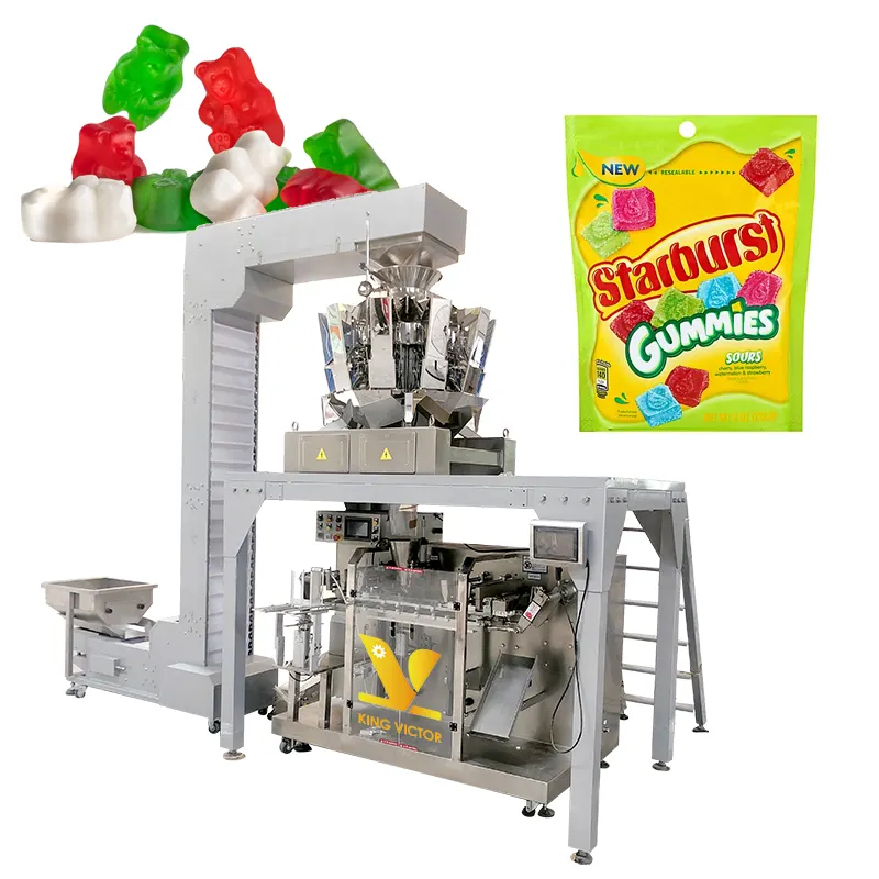 KV New type automatic doypack pouch mini sweet hard soft gummy candy zipper bag packing machine