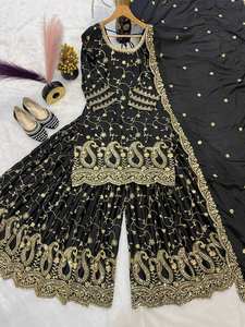 Antra Lifestyle – Robe de soirée/mariage noire pour femme, style pakistanais, en pure soie, broderie lourde, réversible, séchage rapide, infroissable - Product Image 4