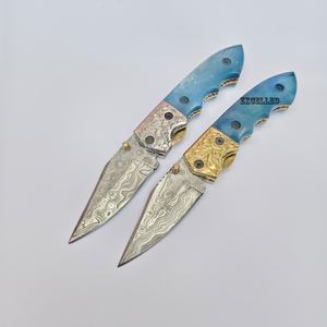 High Quality OEM Damascus Under <b>Lock</b> Folding <b>Knife</b> with Colored Camel Bone Handle Handcrafted Pocket DIY Utility Camping - Product Image 1