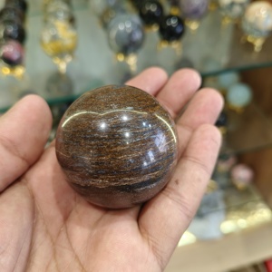 Sphère de grenat de calcite orange en aragonite rose péruvienne naturelle polie, pierre précieuse brune à bandes rares des caraïbes du Pérou - Product Image 6
