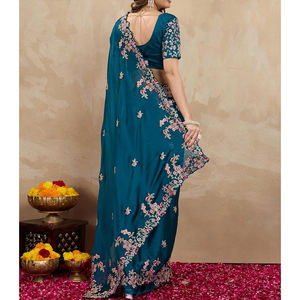 ส่าหรีผ้าฝ้ายใส่สบายกับเสื้อพิมพ์ลายสำหรับใช้ในชีวิตประจำวันหรือปาร์ตี้แบบดั้งเดิม - Product Image 6