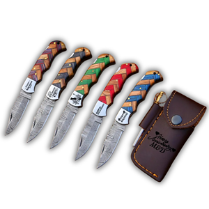 Couteau pliant en acier de Damas, pointe tombante noire, camping, chasse, survie en plein air, manche en bois Pakka, garantie 3 ans, EDC - Product Image 1