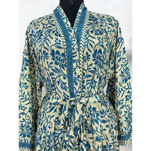 Kimono Bohème Chic pour Femme, Kimono de Luxe en Soie et Chiffon, Robe de Plage avec Motifs Paisley Bleus et Floraux - Product Image 2