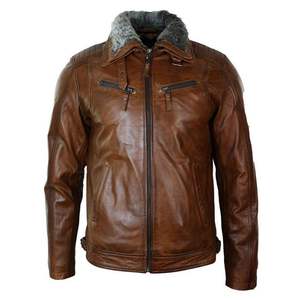 CHAQUETA DE CUERO MARRÓN CON CINTURÓN MOTORISTA HOMBRE - Product Image 1