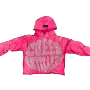 "Sweats à capuche personnalisés en polaire avec strass pour hommes-Fermeture à glissière complète, logo personnalisé, poids lourd, 100% coton, vente en gros - Product Image 1