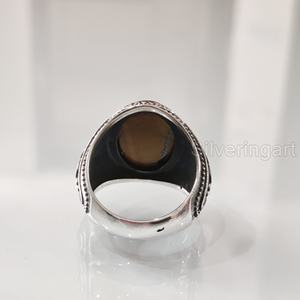 แหวนผู้ชายพลอยตาเสือธรรมชาติ พลอยประจำเดือนมิถุนายน ทุกขนาด หนักแน่น ของขวัญคริสต์มาส เครื่องประดับเงินแท้ 925 - Product Image 5