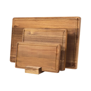 Vente en gros de 3 planches à découper en bois d'acacia rustique naturel avec support taille personnalisée pour viande fromage fruits du Vietnam - Product Image 2