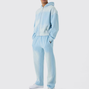OEM al por mayor personalizado ácido lavado chándal conjunto para los hombres 100% algodón invierno Flare Zip chándal diseño - Product Image 1
