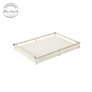 Luxueux marbre blanc or métal plateau de service décoratif ottoman Table basse affichage Accent décor - Product Image 3