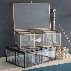 Elegant Gold Metal Frame Glass <b>Keepsake</b> <b>Box</b> Jewelry Organizer Rectangular Clear Glass Display <b>Box</b> for Earrings Necklace Storage - Product Image 1