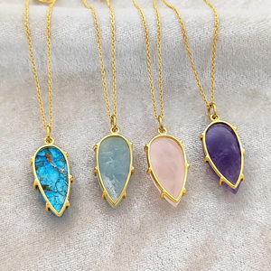 Conjunto de puntas, collar con colgante de amatista de pera, Collar chapado en oro de Plata de Ley 925, joyería al por mayor, abalorio de regalo - Product Image 5